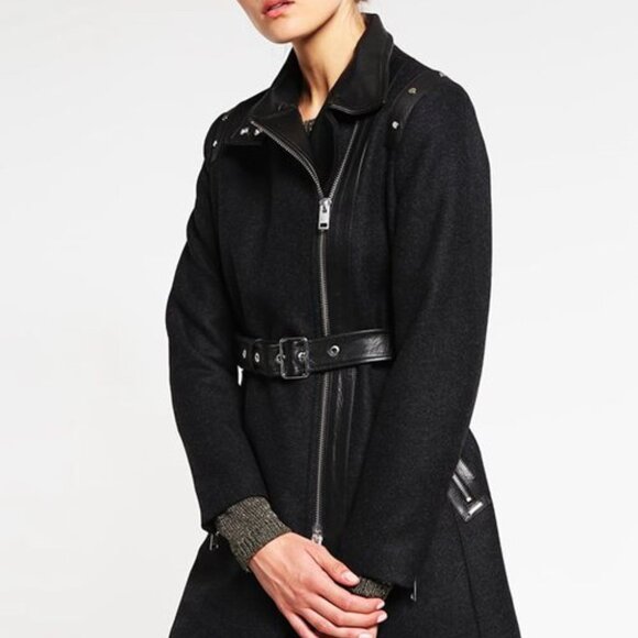 BNWT DIESEL SUELO  LEATHER WOOL JACKET TRENCH COAT SPRING SZ XXS - Picture 5 of 15